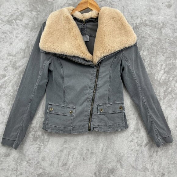 Anthropologie Jackets & Blazers - Anthroplogie Marrakech Faux Fur Collar Aviator Moto Jacket Coat Gray